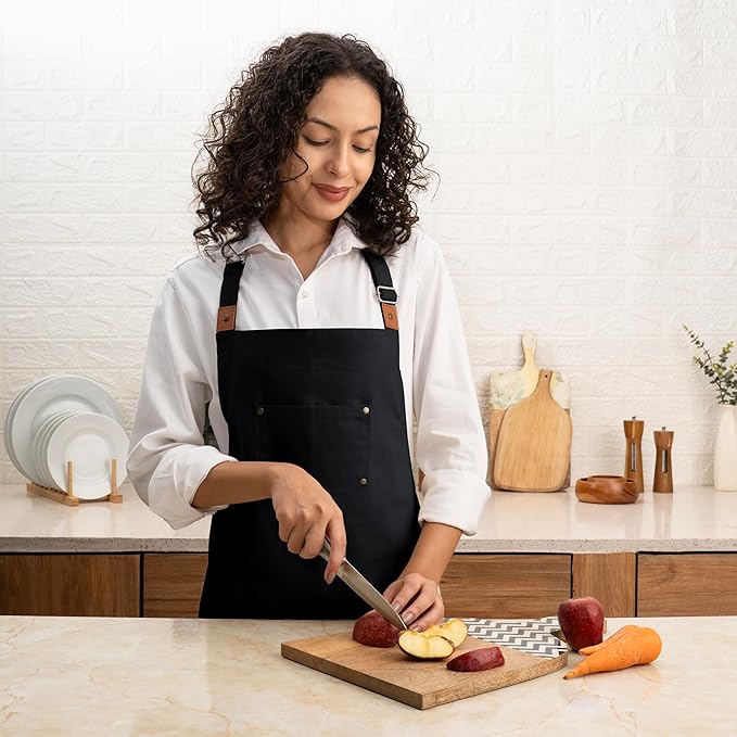 Cotton Canvas Apron for Women & Men – Adjustable Neck Strap & Waist Ties with Pockets