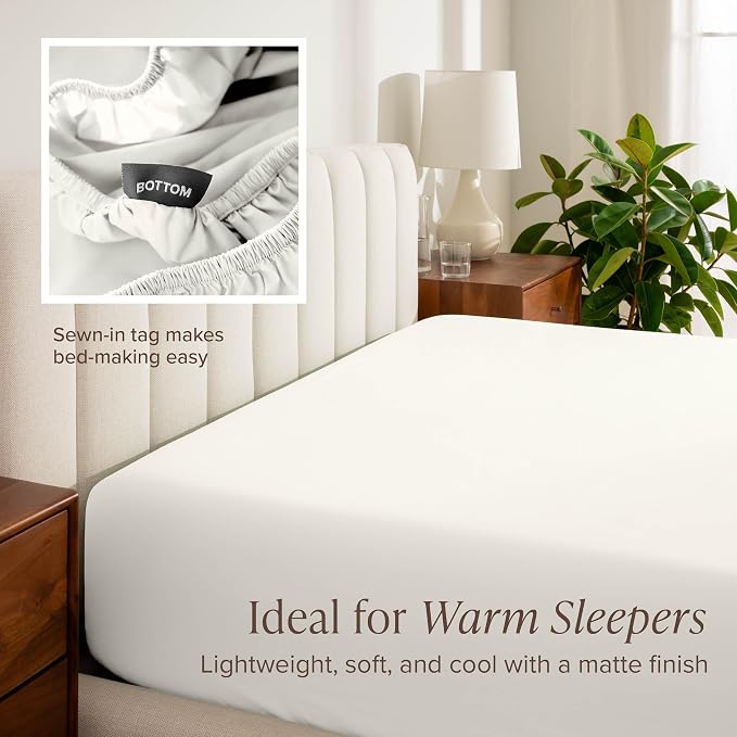 Bare Home 100% Organic Cotton Twin XL Sheet Set - Crisp Percale Weave - Lightweight & Breathable - Bedding Sheets & Pillowcases (Twin XL, Cream)