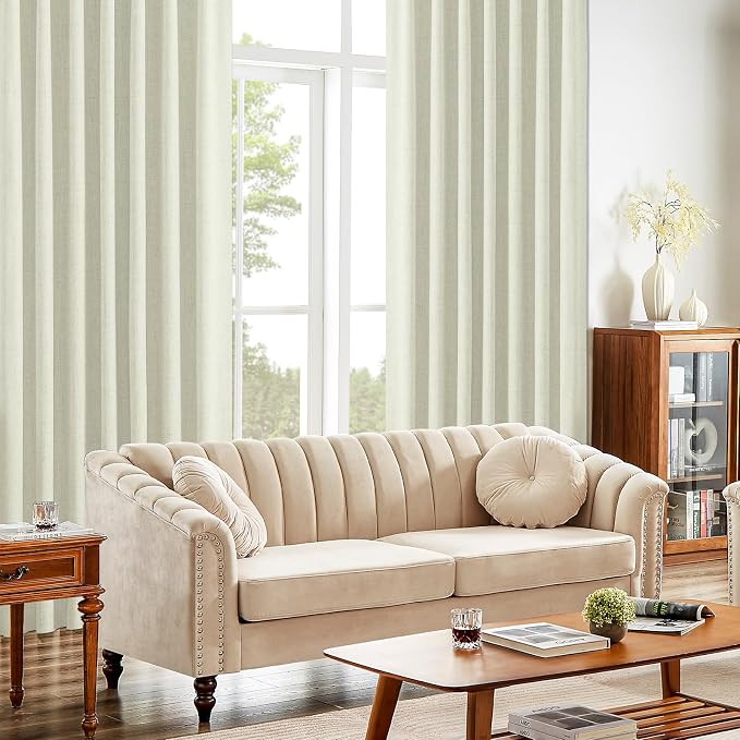 CUCRAF Linen 100% Blackout Curtains 63 Inch Length 2 Panels Set, Back Tab and Rod Pocket Curtain for Living Room Bedroom, Room Darkening Window Drapes Thermal Insulated, (52x63 inch, Light Beige)