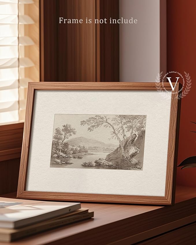 Vodefoad Vintage Neutral Landscape Wall Art Farmhouse Sketch Tree Minimalist Drawing Canvas Wall Decor Retro Antique Nature Art Pictures for Gallery Home Bedroom Farmhouse Bedroom - 8x10Inch Unframe
