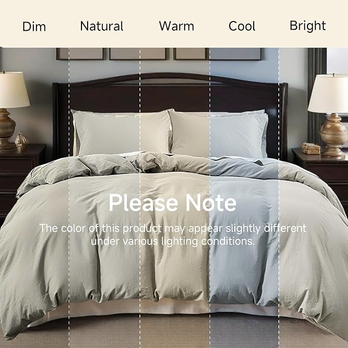 QKTE French Linen Duvet Cover Set, 3 PCS Natural French Flax Light Grey Duvet Cover Queen Size, Breathable Soft Comfy Linen Bedding Comforter Cover with 2 Pillowcases(Light Grey, 88" x 92")