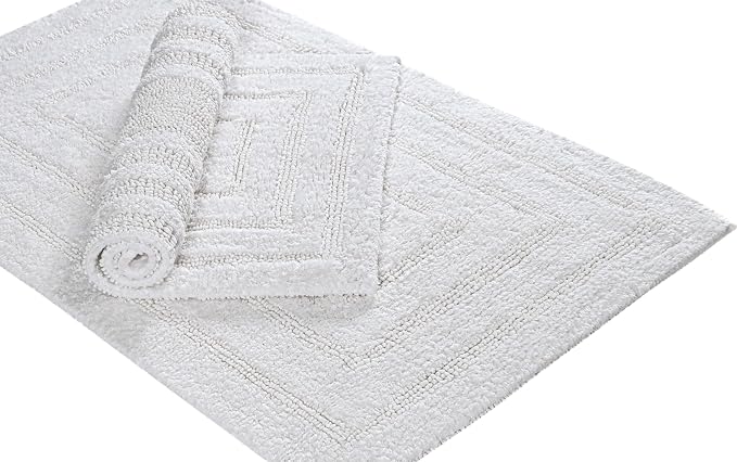 Bedding Craft Bathroom Bath Mat Rug Set of 2, 17x24 + 21x34, Off White | 100% Cotton, Reversible, Absorbent, Machine Washable, Soft Mats for Tub Side