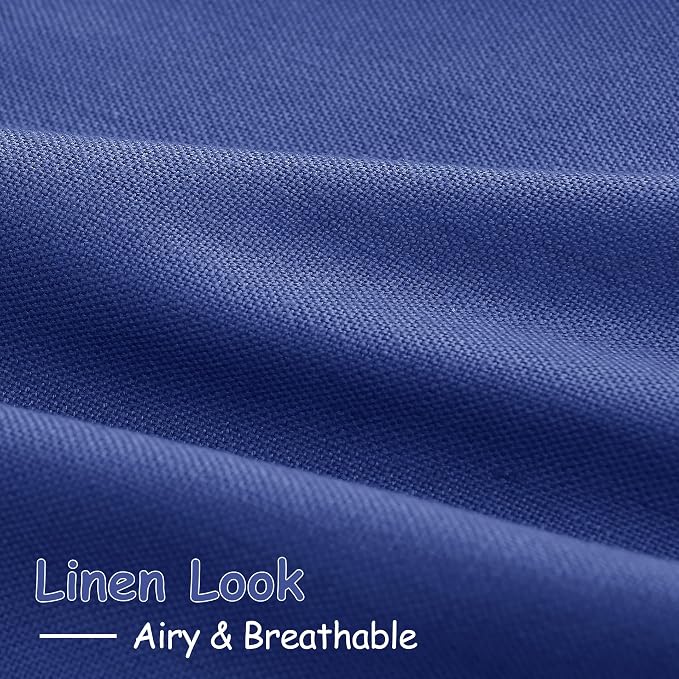 Classic Blue Linen Curtains 84 Inch Length 2 Panels Set for Living Room Rod Pocket Back Tab Light Filtering Window Drapes for Bedroom Dining Room Protect Privacy Modern Farmhouse Decor 52x84