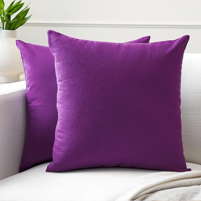 Encasa XO Throw Pillow Covers 18x18 in Set of 2 Purple | No Inserts | Cotton Pillow Covers for Living Room, Bed, Sofa, Couch | Decorative Cushion Covers with Improved Zipper