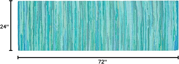 Cotton Hand Woven Chindi Runner Rug 2x6 Feet - Teal, Durable Rectangular Large Door Way Rag Rugs Ideal for Hallways, Kitchen, Bedroom, Nursery Room | Green Soft Reversible Floor Mat for Kids Space