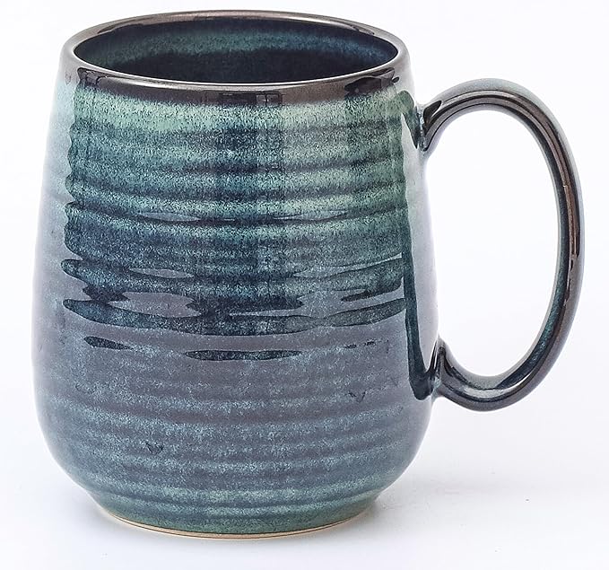 Large Coffee Mugs, Extra Large Ceramic Coffee Mug, 23 oz Handmade Pottery Mug, Big Tea Cups with Handle for Office and Home, Dishwasher and Microwave Safe (Green)