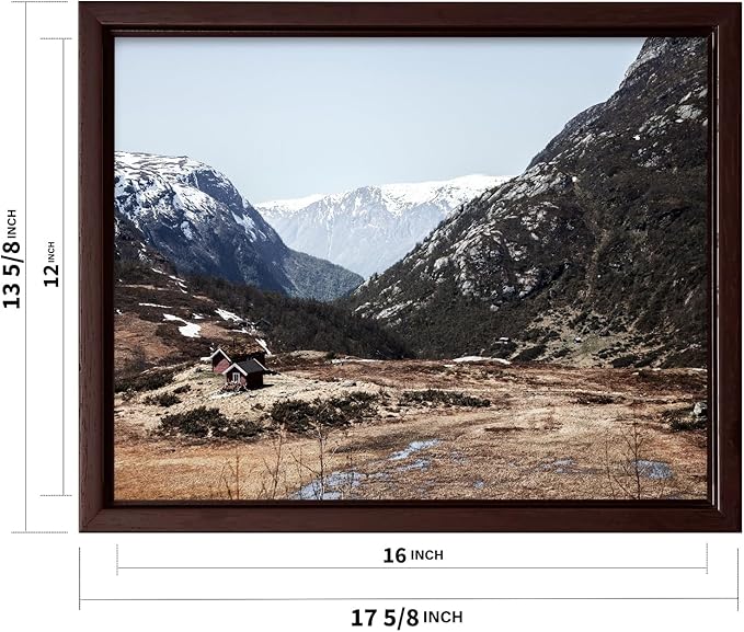 Monem Art Scandinavian Mountain Cabin Landscape Photography Print - Nordic Nature Scenic Art Poster - Wall Decor for Living Room, Bedroom or Office - 12x16 Brown Framed CANVAS by Mareike Bohmer