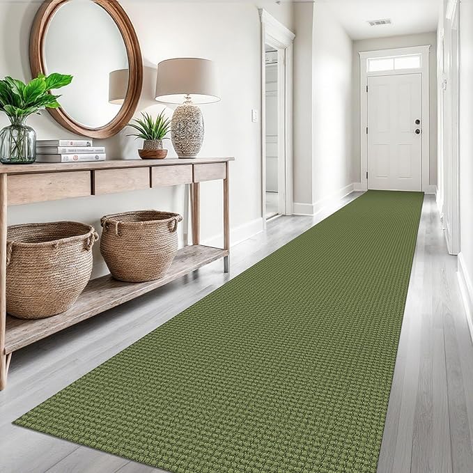 EARTHALL Runner Rug 3x16 Ft Washable Runners for Hallways Extra Long Woven Non Slip Entryway Runner Braided Kitchen Runner Indoor Outdoor Carpet Runners for Hotels, Hall, Stair, Green