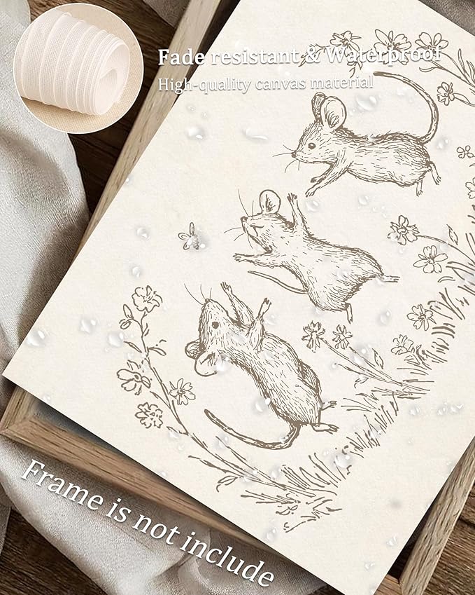 Vodefoad Mouse Sketch Vintage Wall Art Retro Nursery Dancing Mice Art Print Neutral Cottagecore Nursery Decor Farmhouse Rustic Mice Wall Decor for Gallery Nursery Bedroom Bathroom Office - 8x10Inch Unframe