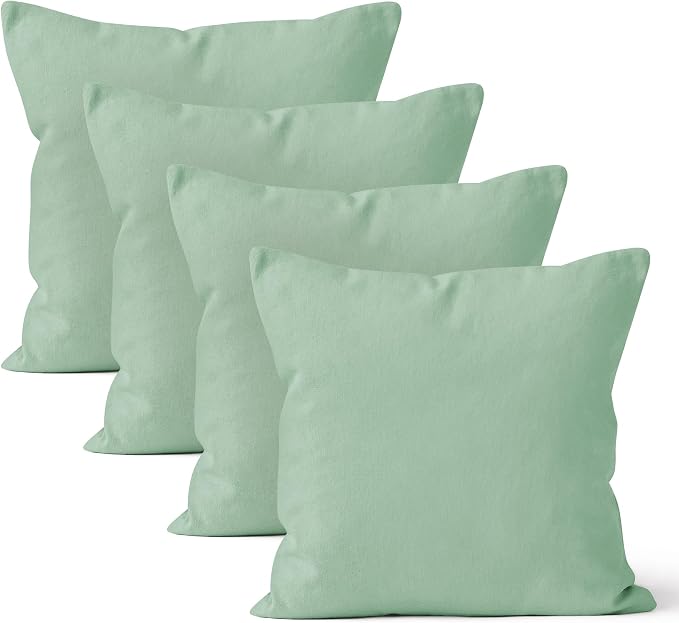 Encasa XO Throw Pillow Covers 18x18 in Set of 4 Mint Green | No Inserts | Cotton Pillow Covers for Living Room, Bed, Sofa, Couch | Decorative Cushion Covers with Improved Zipper