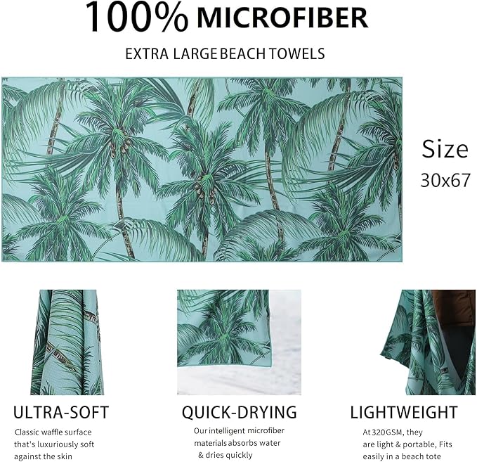 Microfiber Waffle Beach Towels,Ultra Soft and Sand Free Beach Essentials,High Absorbent Pool Towels,Quick Dry Light Weight Oversized Large Towels for Travel Camping Beach Accessories