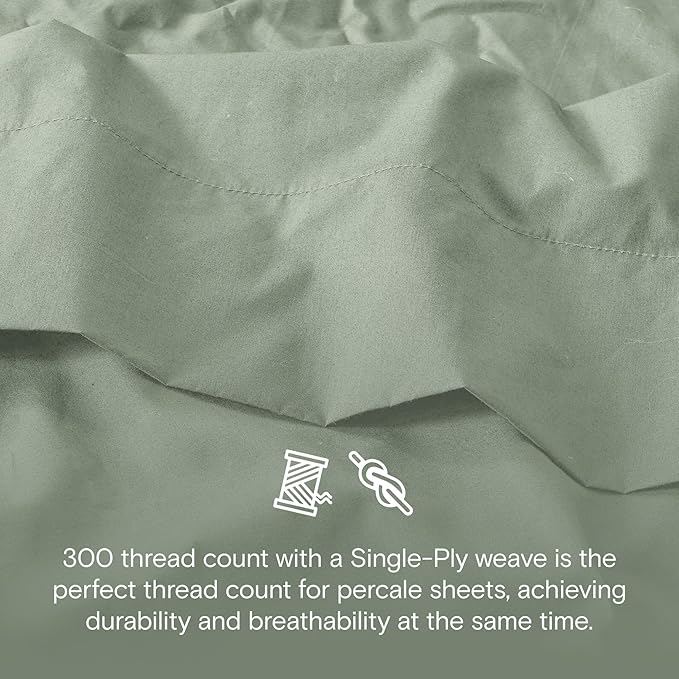 DOZ 100% GOTS Certified Organic Cotton Sheet Set, Crisp Percale Weave, Long Staple, Breathable, Matte Finish, Hotel Style, Durable, 3pc – 2 Pillowcases 1 Fitted (Sage, Cal King)