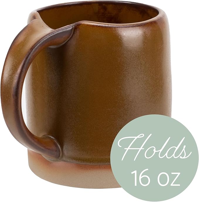 Elanze Designs Crafted Inspiration 18 Ounce Ceramic Thumbprint Comfort Grip Hand Thrown Styled Coffee Mug | X-Large Capacity for Tea, Coco, and Coffee Lovers, Camel Brown