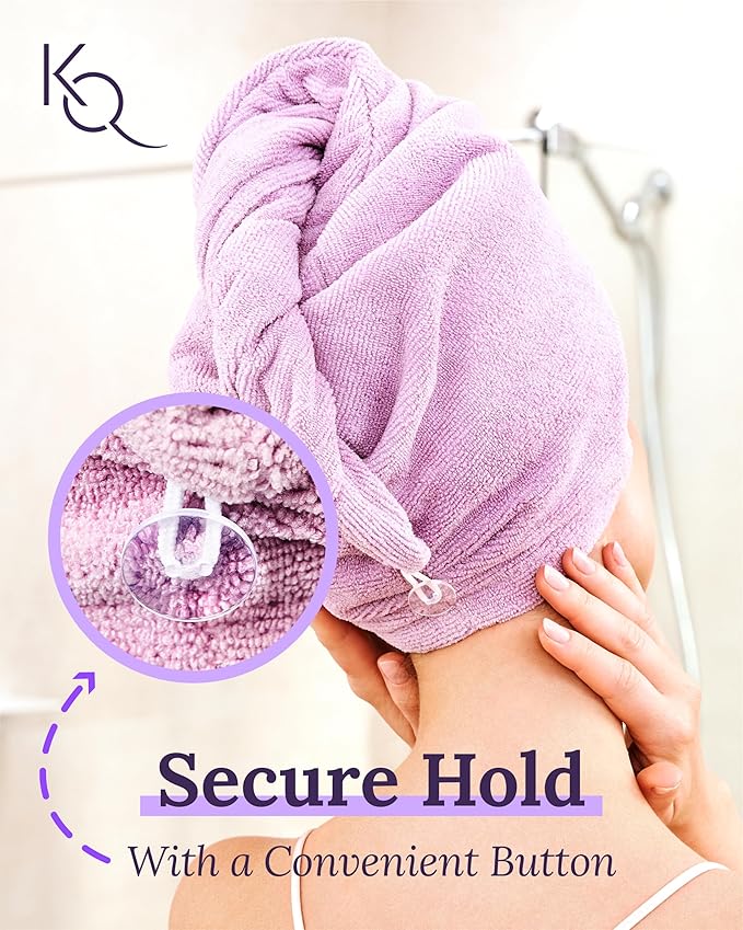Keranique Microfiber Hair Towel Wrap - Quick Drying Head Turban for Women - Large Size Anti Frizz Wrap Towel - Anti Damage Around Head Hair Wrap After Shower & Bath - Haircare for Long & Short Hair