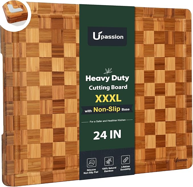 XXXLarge Bamboo Cutting Boards Charcuterie Board Best Non Toxic Large Butcher Block Heavy Duty Book Checkered Wood Cutting Boards for Kitchen Solid End Grain Wood Chopping Board