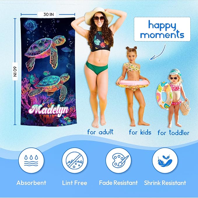 JML Custom Beach Towel with Name, Personalized Microfiber Beach Towel with Name, Large, Soft, Quick Dry & Absorbent for Swim, Pool,Adult,Summer Holiday,Vacation,Travel,Gift for Anniversary, Birthday