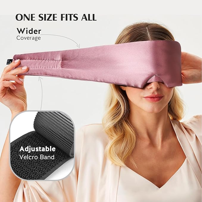 YFONG 100% Mulberry Silk Sleep Mask, Total Blackout Silk Eye Mask for Sleeping Women & Men, 22 Momme 6A Grade Pure Silk with Adjustable Band Designed for Side Sleeper Pink