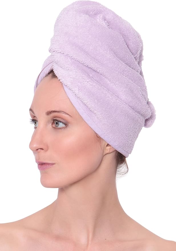 Texere Women's Viscose from Bamboo and Cotton Terry Spa Hair Towel - Fast Drying, Absorbent Hair Wrap Twist Turban for Long, Thick, and Curly Hair (Tya, Lavender Fog, U)