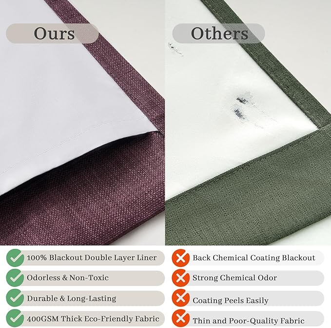 PleatedDrapes Purple Double Layer Linen Blackout Curtains 40 x 102 Inches Long for Bedroom, Memory Trained Pinch Pleat Thermal Light Blocking Privacy Decorative Window Drapes 2 Panels 8-1/2 FT Length