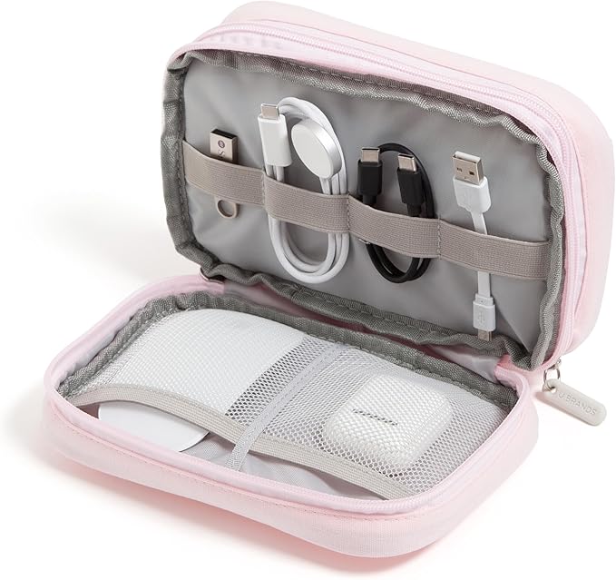 U Brands Canvas Tech Organizer Pouch 9 Compartments, 7.8 x 5 Inch Cable Organizer Bag for Travel, Cord Organizer for Cables, Earbuds, Flash Drives and Accessories – Petal