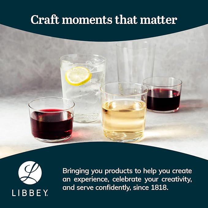 Libbey Café Tumbler Glass Set of 8, 19-Ounce, Dishwasher Safe Glass Cups Set, Versatile Kitchen Glassware for Casual Gatherings, Dinner Parties