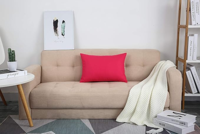 TangDepot Cotton Solid Throw Pillow Covers, 12" x 18" , Watermelon Red, 1 Count (Pack of 1) | 100% cotton, same-color zip, machine wash & air dry. For living room, bedroom, office, car. 42 colors, 91 sizes. Cover only.