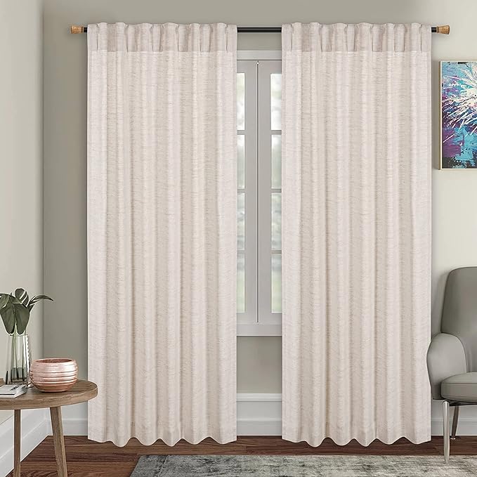 HOMIDATE Natural Textured Poly Flax Linen Curtain Panels, 50x108 Inches, Set of 2 - Living Room & Bedroom Drapes, Cotton Linen Flax Fabric for Christmas & Year-Round Style