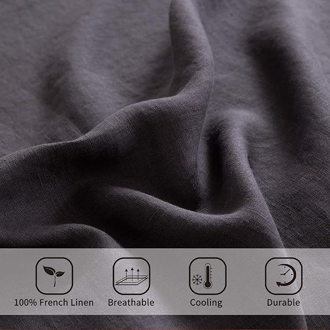 ATLINIA 100% Flax Linen Duvet Cover Set - Stone Washed Pure French Linen Organic Fabric for Farmhouse Comforter Boho Bedding Included 1 Duvet Cover 2 Pillow Shams(Dark Grey, California King)