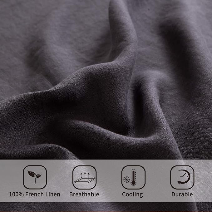 ATLINIA 100% Flax Linen Duvet Cover Set - Stone Washed Pure French Linen Organic Fabric for Farmhouse Comforter Boho Bedding Included 1 Duvet Cover 2 Pillow Shams(Dark Grey, Queen)