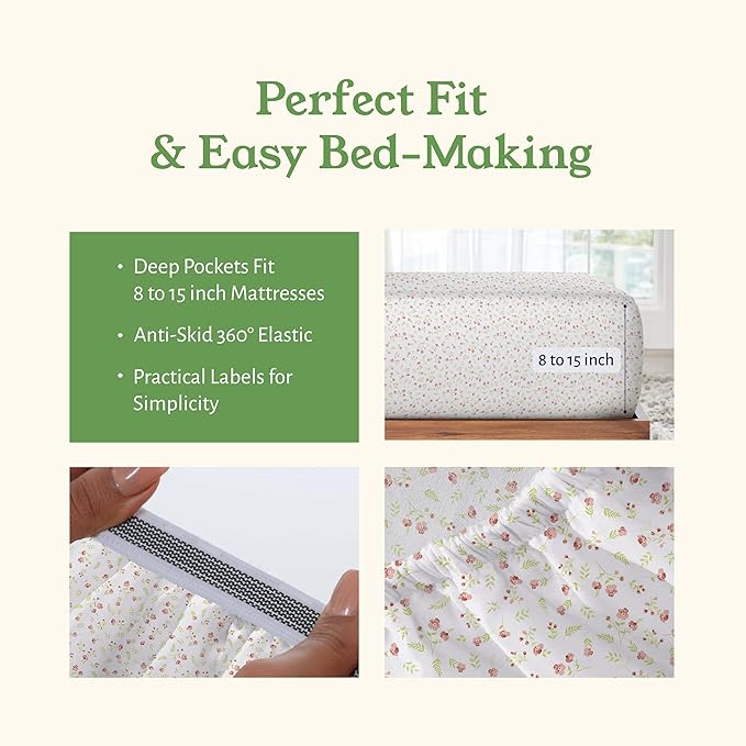 California Design Den Full Sheet Set Floral, 100% Organic Cotton Percale Sheets, Deep Pocket Full Sheets & Pillowcase Set - Floral