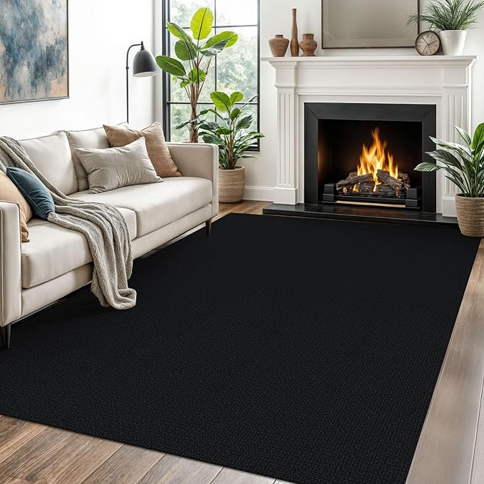 EARTHALL Washable Area Rugs 5x7 Ft Non Slip Living Room Rugs Cotton Rubber Backed Dining Room Rug Braided Bedroom Rugs Indoor Outdoor Floor Carpet for Living Room, Bedroom, Dining Room, Black/Grey