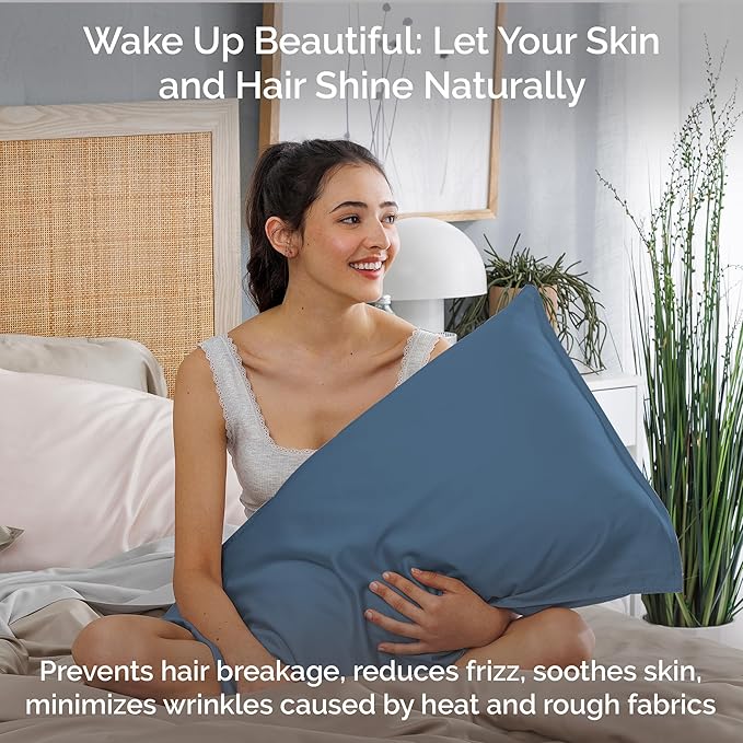 Pillow Cases King Size Set of 2 Pillowcases 100% Viscose from Bamboo Cooling Pillowcases, Soft & Breathable Pillow Case with Envelope Closure, Blue Pillow Cases (Storm)