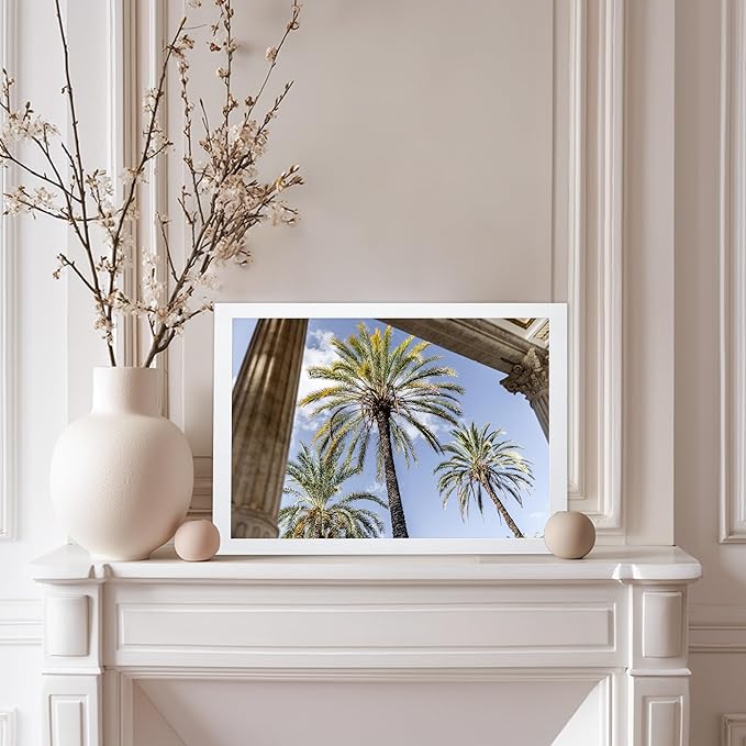 Monem Art Palermo Palm Trees Sicily Print - Tropical European Architecture Poster - Wall Decor for Living Room, Bedroom or Office - 12x16 White Framed Wall Art by Mareike Bohmer