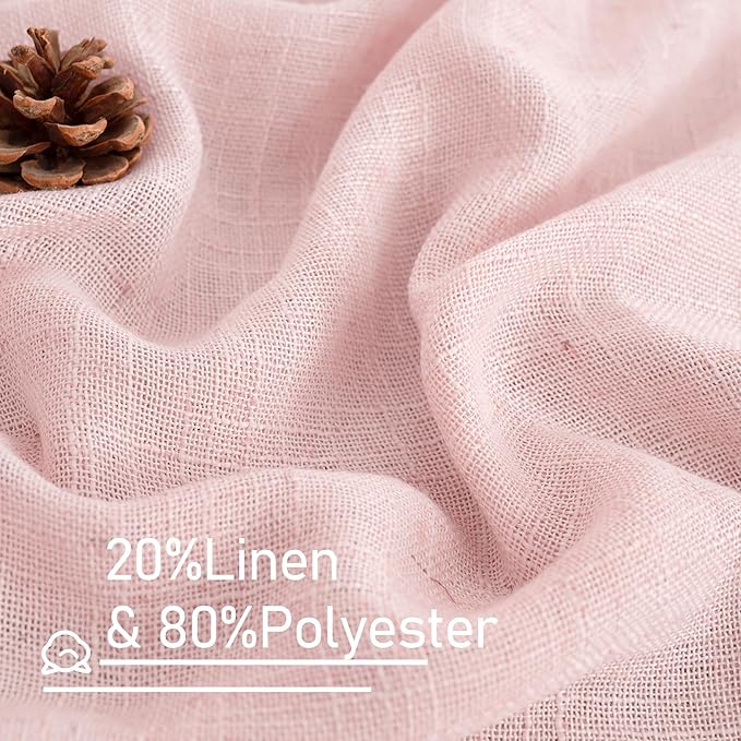 LAMIT Pink Linen Curtains for Living Room 96 Inches, Back Tab and Rod Pocket Semi Sheer Panels Light Filtering Farmhouse Drapes for Bedroom/Girl's Room, Set of 2, 52 x 96 Inch