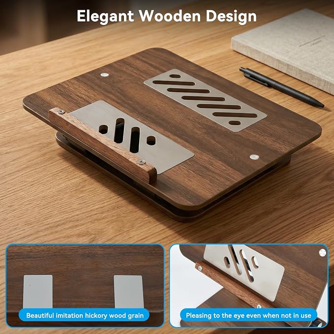 aceyoon Walnut Wood Laptop Stand 180° Adjustable Retro Style Foldable Notebook Riser Heat Dissipation Vintage Desktop Book Stands Natural Grain Laptop Bracket Compatible with 10-15.6” Laptops