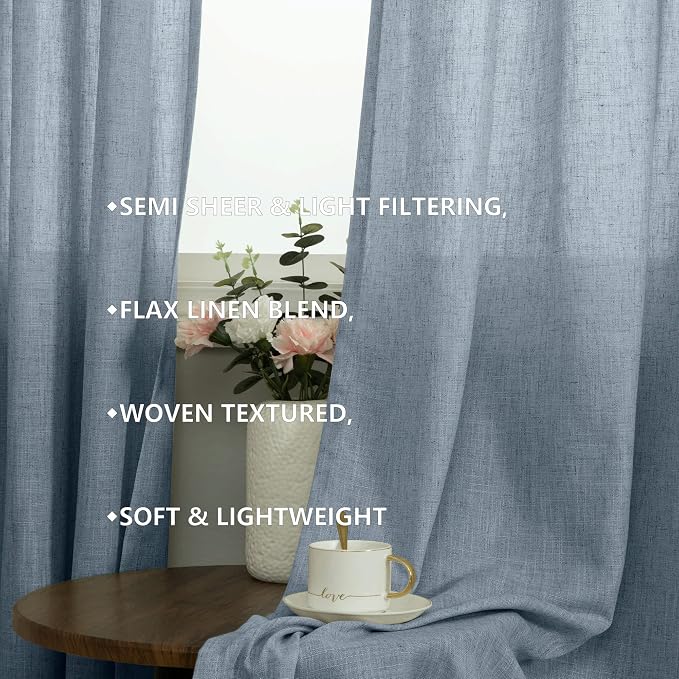 Pitalk Pale Blue Curtains 54 Inch Length for Bathroom Window 2 Panels Set Semi Sheer Small Window Curtains for Bedroom 52x54 Inches Long