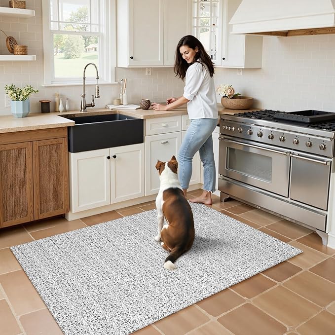 Collive Boho Washable Area Rugs 3x5 Kitchen Area Rugs Rubber Backed Woven Braided Carpet Non-Slip Farmhouse Bedroom Rugs Gray Indoor Front Door Rugs for Entryway Bathroom Balcony