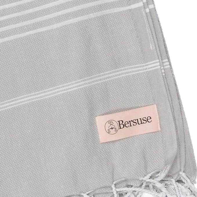 Bersuse Towels Anatolia XL Beach Blanket Throw Blanket Turkish Towel 100% Cotton Extra-Large Quick-Dry Lightweight Premium Peshtemal Towel - 61x82 Inches, Silver Grey