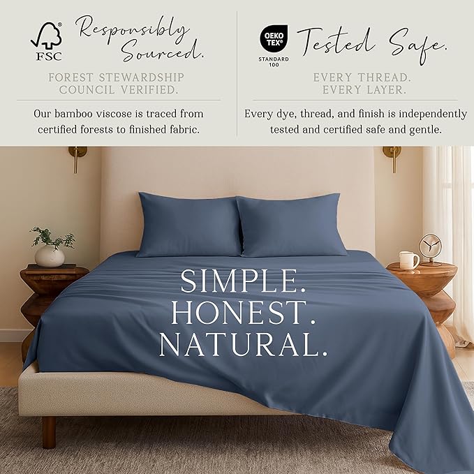 KARISSA MAE Pure Viscose from Bamboo Queen Size Pillowcase Set | 100% FSC Certified | Luxuriously Soft | Cooling | [Slate Blue]