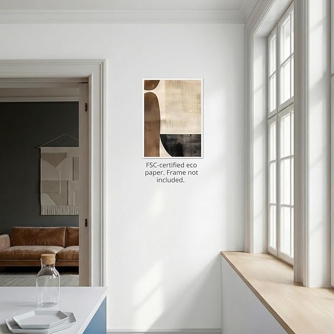 Moonow7 Mid Century Modern Wall Art Prints, Earth Tone Brown Geometric Poster, Abstract Minimalist Artwork for Organic Living Room, Entryway Picture Decor, UnframedSize 60x90 cm / 24x36″