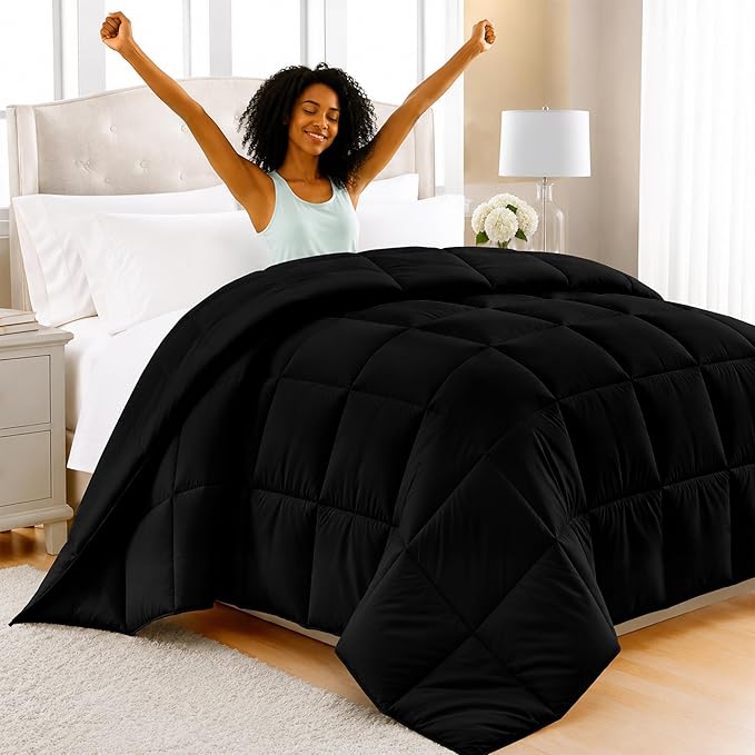 LUX Décor King Comforter – 102x90 Ultra-Soft Down Alternative Duvet Insert with Corner Tabs & Box Stitching, Hotel Quality Plush Hypoallergenic Microfiber, Oeko-TEX Certified – Black