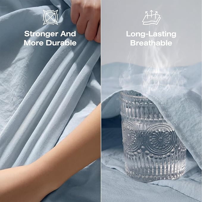 100% Pure French Flax Linen Blend Duvet Cover Set Queen Size, 3-Piece Breathable Bedding Set with Long Zipper Closure & Corner Ties, Soft, Lightweight & Durable Bedding Ideal for Hot Sleepers