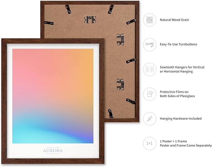 Monem Art Aurora Gradient Abstract Print - Minimalist Geometric Color Field Poster - Wall Decor for Living Room, Bedroom or Office - 12x16 Brown Framed Wall Art by Rs Lab Studio
