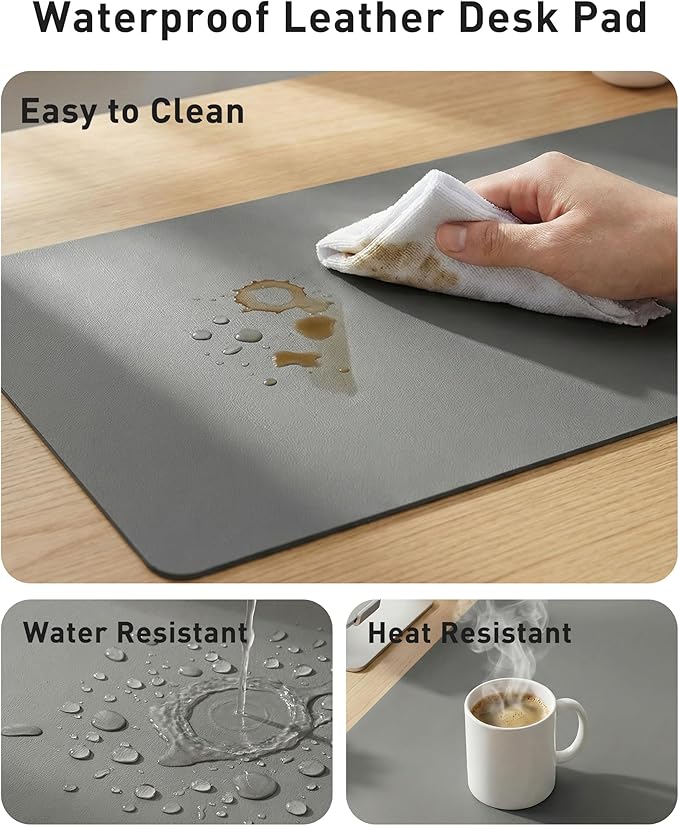 Aothia Faux Leather Desk Mat - Large Mouse Pad, Non-Slip PU Leather Blotter, Waterproof Writing Surface for Office and Home (Grey, 40" x 24")
