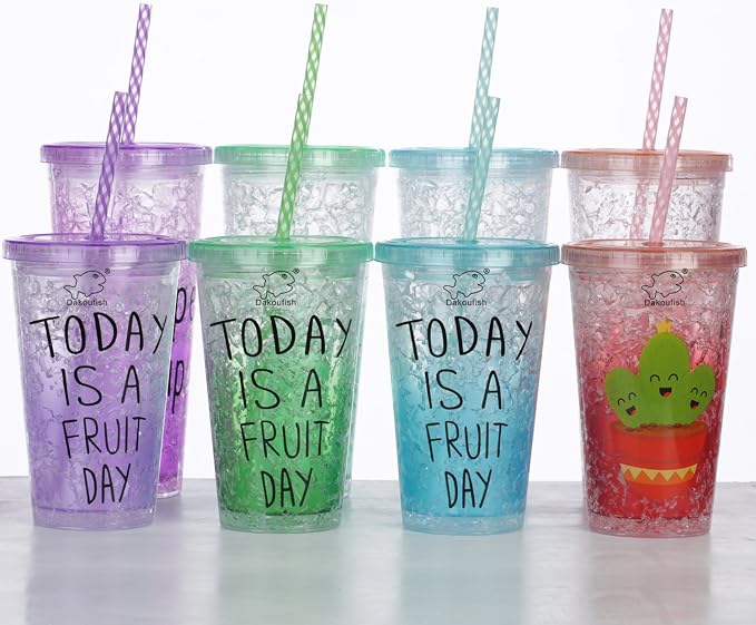 Dakoufish 12 Piece 9 Inch Reusable Plastic Thick Drinking Straws BPA Free Mason Jar Straws transparent small Stripe 6 Colors (9inch Black)