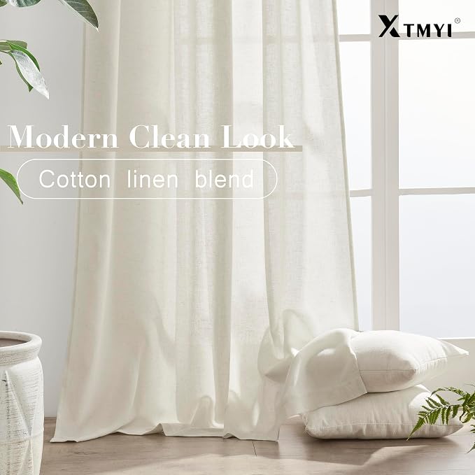 XTMYI Closet Curtain for Bedroom Open Closet, Linen Semi Sheer See Through Door Curtains for Dooway, 78 Inches Long 2 Panels Set, Cream Ivory