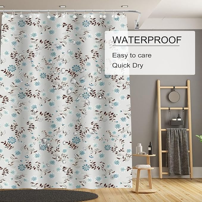 TIKABC Shower Curtain Liner, White Flower 4G PEVA Shower Liner, Plastic Waterproof Shower Curtains, 72x72 inch with Grommet Holes 3 Magnetic Weights