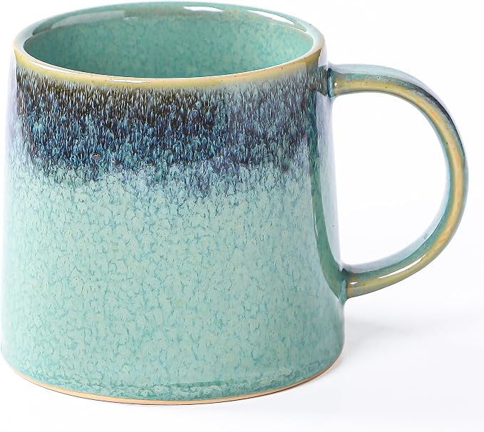 Large Ceramic Coffee Mugs, 20 oz Handmade Pottery Mug, Big Tea Cups with Handle for Office and Home, Dishwasher and Microwave Safe (Crystal Green)