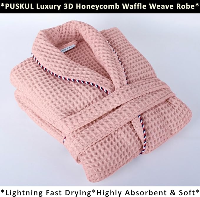PÜSKÜL Luxury Waffle Robe for Women & Men - Natural 100% Turkish Cotton Bathrobe - Housecoat Womens & Housecoat Mens