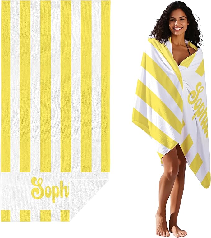 JML Personalized Beach Towel with Name, Custom Cabana Stripe Beach Towel, Customized Microfiber Pool Towel, Quick Dry & Absorbent Swim Towel for Adult,Anniversary, Birthday, Summer Holiday,Vacation